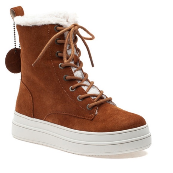 J/SLIDES Torrie Cognac Waterproof Suede Hi Top - Picture 5 of 16